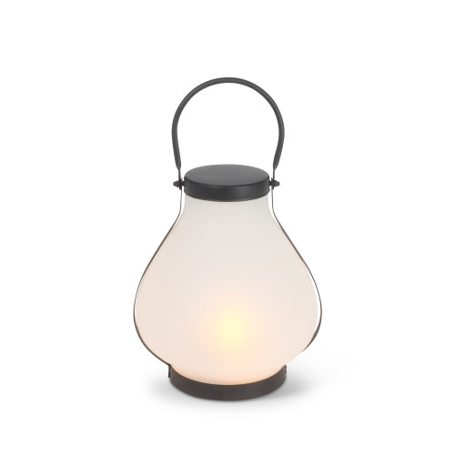 10" Black Antique Style LED Lantern with Frosted Glass Globe Body