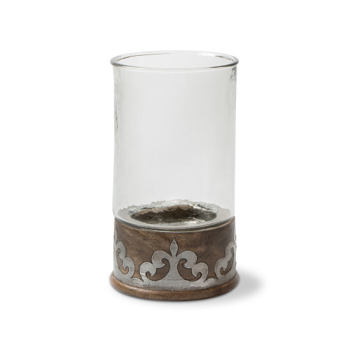16.5" Brown and Silver Finish Decorative Artwork Cylindrical Candle Holder