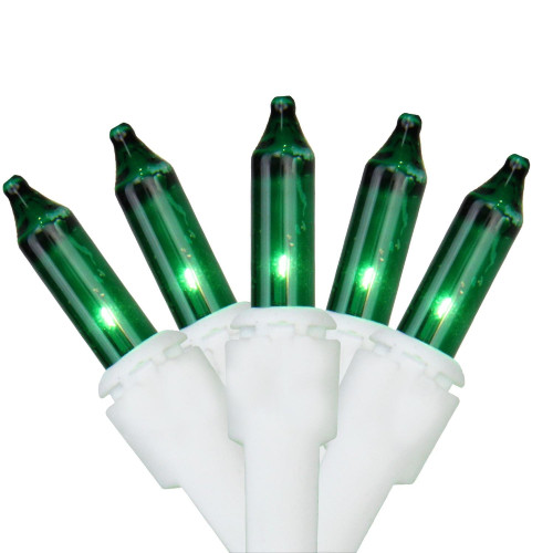 35-Count Green Mini Christmas Light Set, 7 ft White Wire