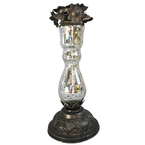 11.5" Silver and Black Vintage Style Medium Candle Holder