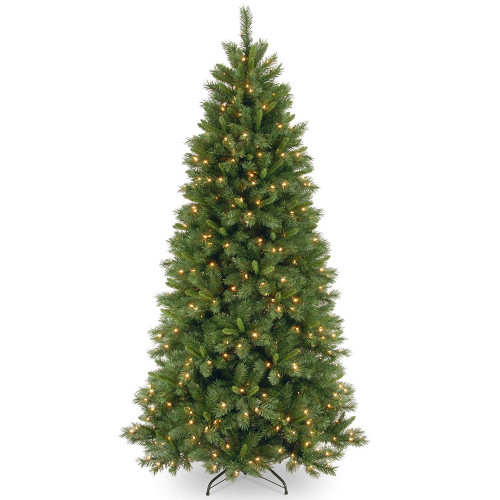 7.5' Pre-Lit Slim Lehigh Valley Pine Artificial Christmas Tree, Dual Color Lights