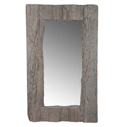 39.25" Brown Boldly Textured Frame Rectangular Wall Mirror