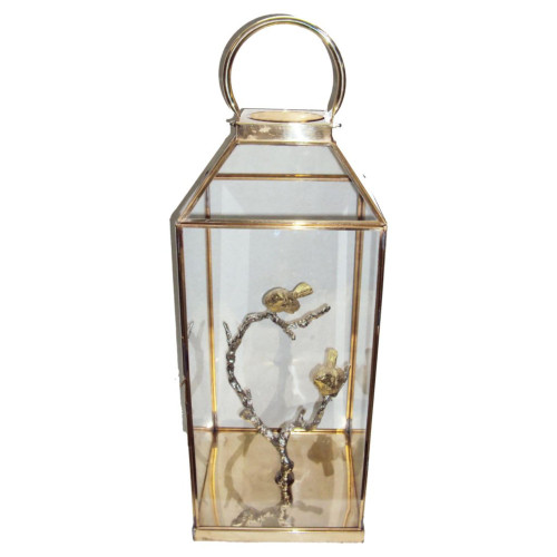 19.5" Gold and Silver Birds Perched on Branch Lantern