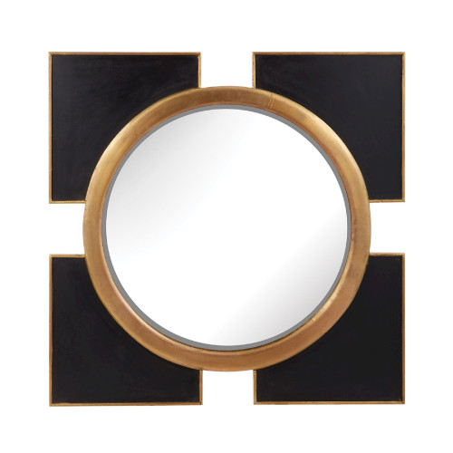 36” Black and Gold Coined Regency Mirror