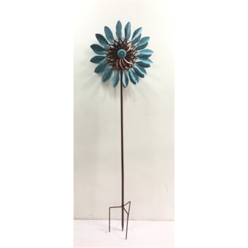 84" Brown and Blue Contemporary Floral Outdoor Garden Wind Spinner