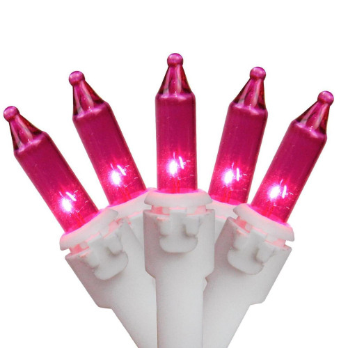 100-Count Pink Mini Christmas Lights - 49.6ft White Wire