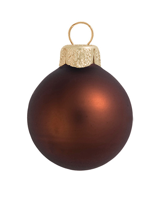 8ct Matte Cocoa Brown and Gold Matte Glass Christmas Ball Ornaments 3.25" (80mm)