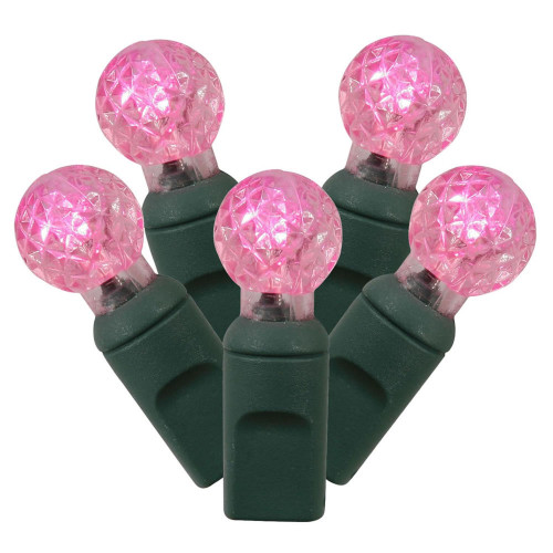 100 Pink LED G12 Berry Christmas Lights - 33 ft Green Wire