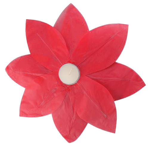 Set of 6 Red Floating Lotus Paper Flower Lanterns with Tea Light Candle 12"