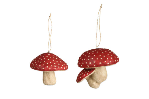 Set of 2 Red and Ivory Mini Toadstool Hanging Christmas Ornaments 3.5"