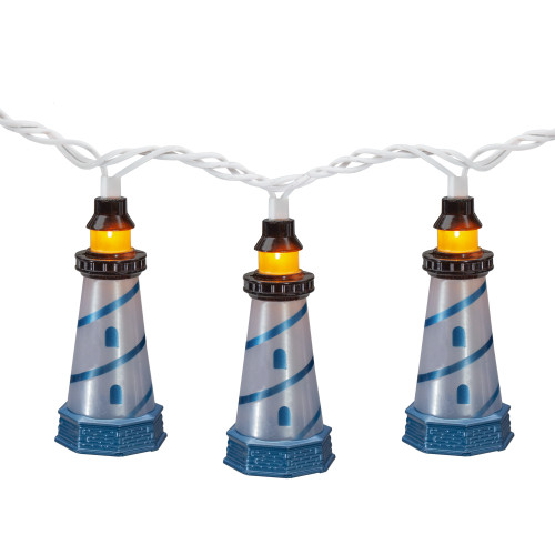 10 Lighthouse Summer Patio String Mini Novelty Lights – 6 ft White Wire
