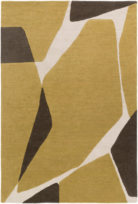 4' x 6' Green and Dark Brown Hand Tufted Rectangular Area Throw Rug