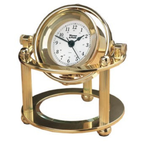 8" Gold and White Gimbals Glass Crystal Desk Clock
