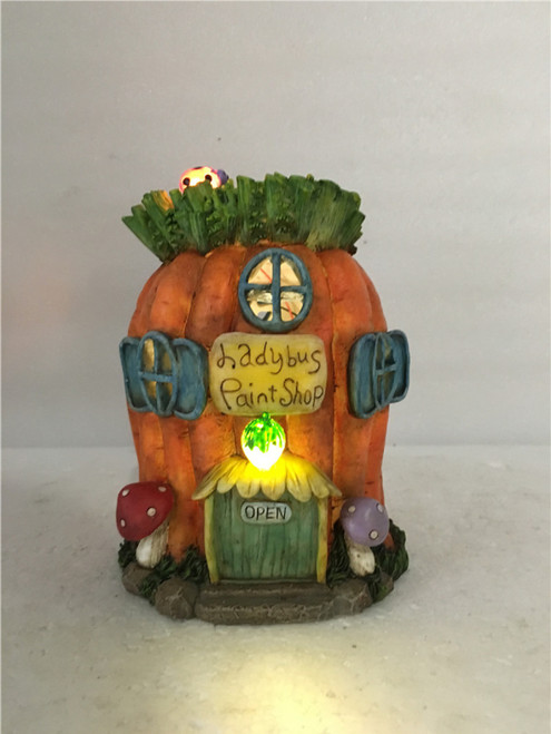 6.5" Orange and Green Battery Operated Carrot House Fairy Garden Statue