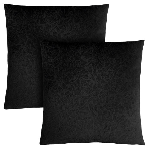 Set of 2 Black Floral Square Throw Pillow with Zipper Closure 18"
