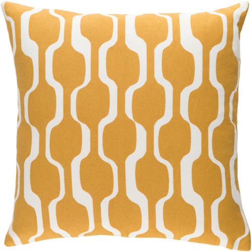 18" Yellow and Ivory Geometric Patterned Woven Square Throw Pillow Cover with Knife Edge