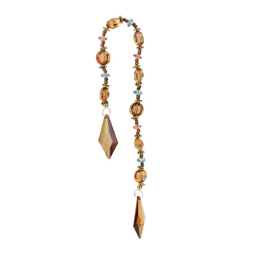 17" Amber and Blue Beaded Diamond Christmas Drop Ornament