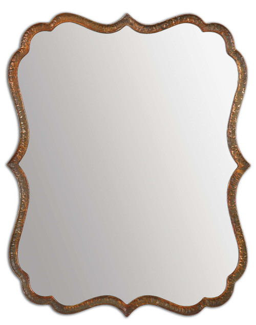 30" Oxidized Copper & Rust Gray Hammered Metal Framed Rectangular Wall Mirror