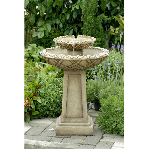 29" Light Brown Stone Look Tiered Bowls Outdoor Patio Garden Birdbath Fountain
