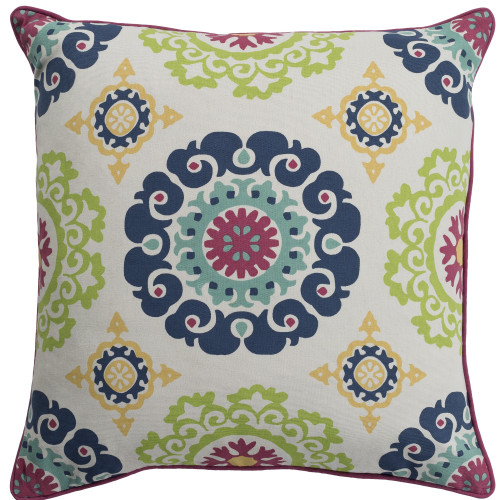 20" Green and Yellow Screen Printed Square Woven Throw Pillow – Down Filler