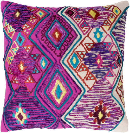 18" Purple Multicolor Embroidered Square Throw Pillow Cover
