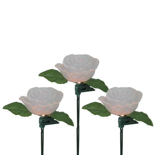 Set of 10 Clear Glittered Rose Flower Christmas Lights - 10 ft Green Wire