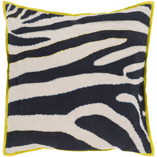 22" Blue and Ivory Zebra Square Throw Pillow Cover