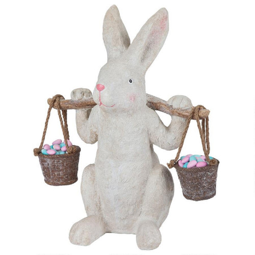 20" Indoor/Outdoor Easter Bunny Holding Buckets Statue