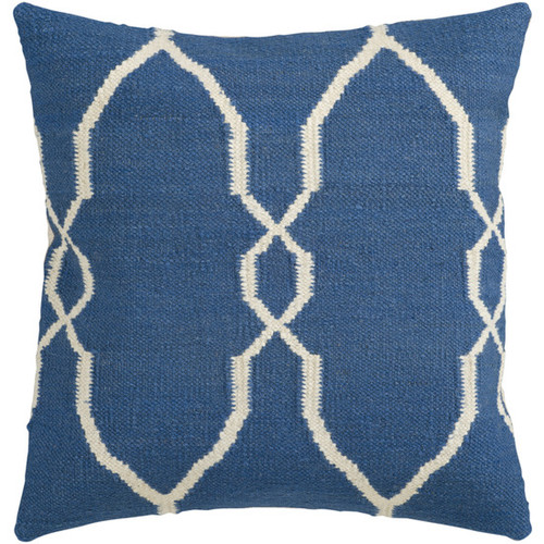 22" Mediterranean Blue and Antique White Moroccan Decorative Down Throw Pillow