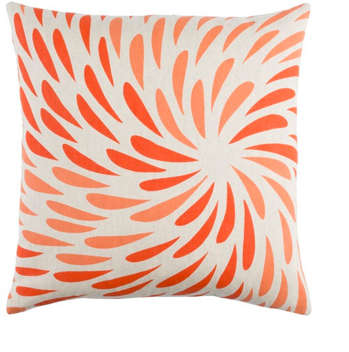 20" Pumpkin Orange and White Woven Decorative Throw Pillow - Poly Filled
