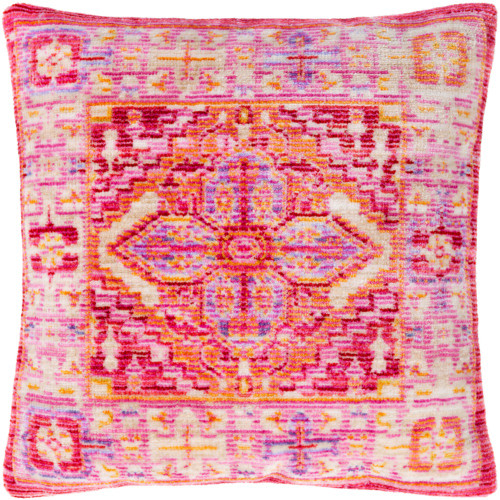 21" Pink and White Floral Square Throw Pillow Cover with Knife Edge - Polyester Filler