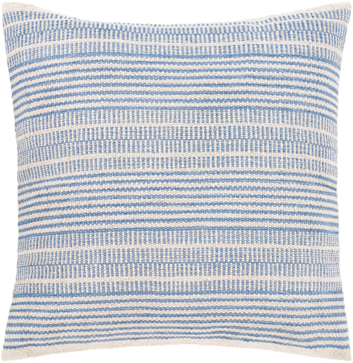 20" Gray and Blue Striped Throw Pillow Cover with Knife Edge - Poly Filled