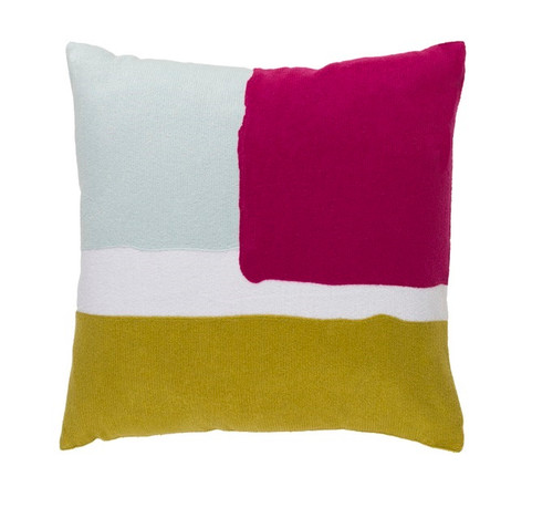 20” Battleship Gray, Hot Pink and White Decorative Throw Pillow – Down Filler