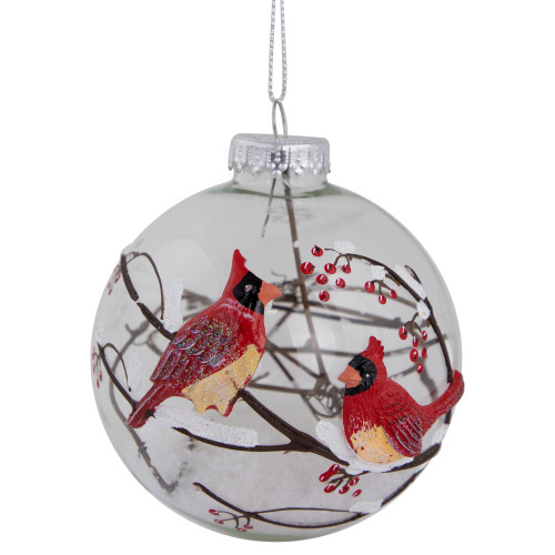 4" Red Cardinals Snowy Winter Scene Glass Ball Christmas Ornament