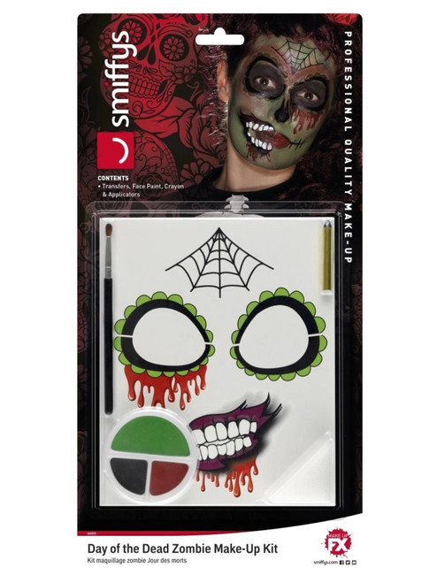 39" Black and Red Day of the Dead Zombie Unisex Adult Halloween Make-Up Kit Costume Accessory