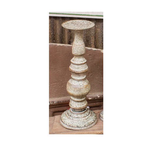 12.5" Distressed Antique White Tall Metal Candle Holder