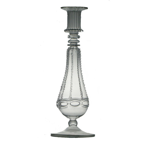 Set of 2 Mouth Blown Glass Clear Fluted Taper Candle Holders 9.5"