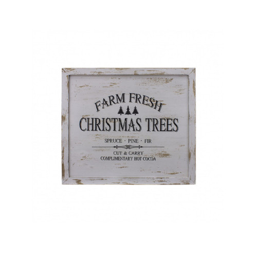 30 " Distressed White Finished Farm Fresh Christmas Trees Wooden Wall Sign