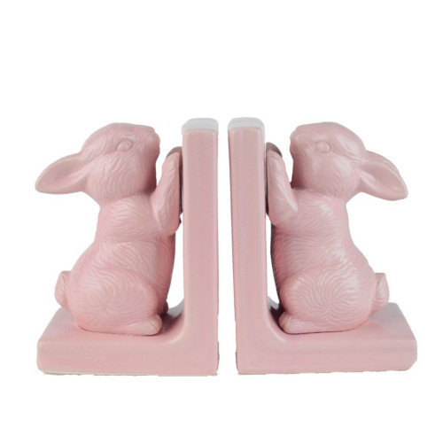 Set of 2 Pink Flora and Fauna Bunny Bookends 7.5"
