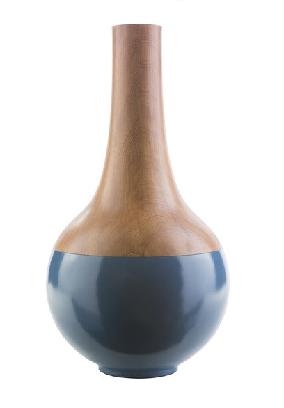 19.12" Decorative Woodgrain Brown and Bold Blue Contemporary Resin Vase