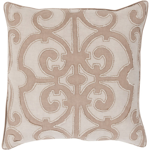 20" Brown and Ivory Traditional Motif Square Throw Pillow Cover
