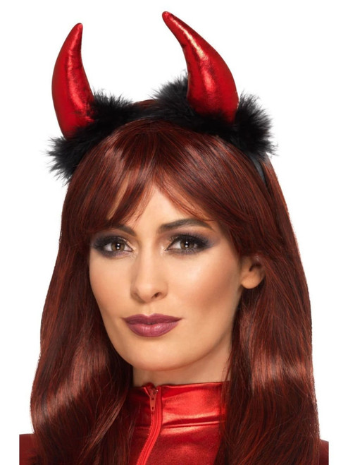 21.5" Black and Red Devil Horn Women Adult Halloween Headband Costume Accessory - One Size