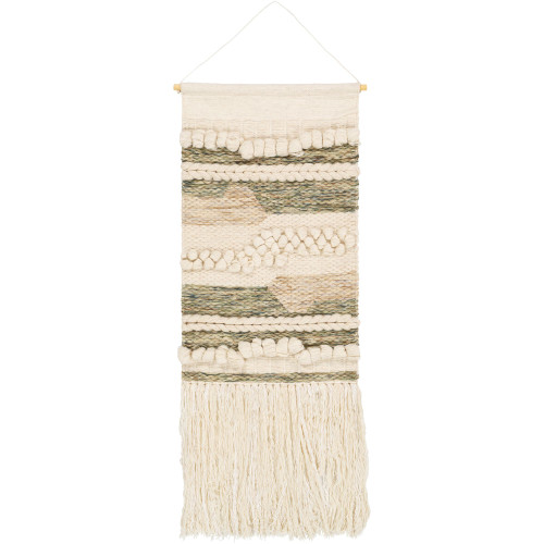 Beige and Green Hand Woven Rectangular Wall Hangings 24" x 42"