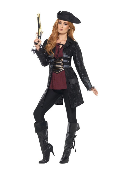 Black and Gray Pirate Jacket Women Adult Halloween Costume - Medium