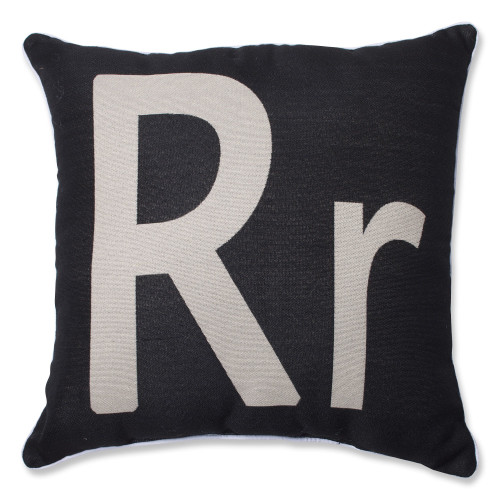 18" Black Novelty Initial 'R' Indoor Square Throw Pillow with Sewn Seam Closure