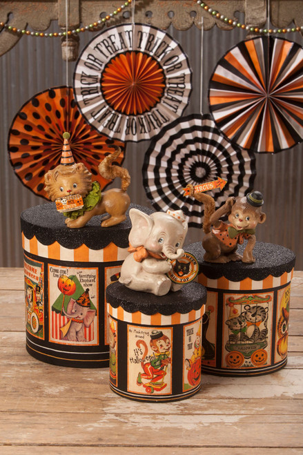 Set of 3 Orange and White Halloween Big Top Animal Figurine 6"