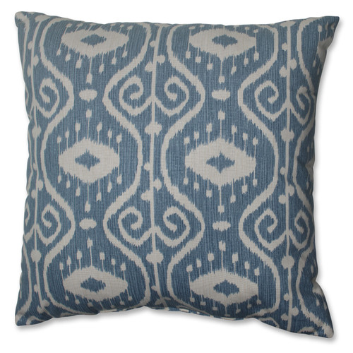 18" Lydia Ikat Medallion Blue and Ivory Decorative Throw Pillow