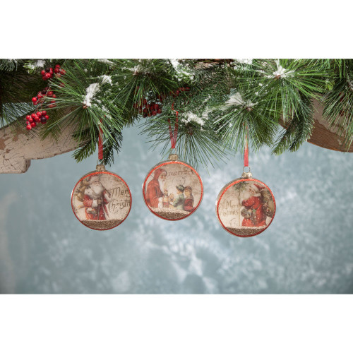 Set of 6 Red and Beige "Merry Christmas" Disc Hanging Christmas Ornaments 3.75"
