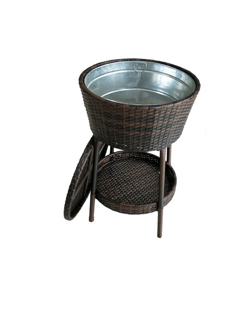 Outdoor Patio Rattan Party Cooler with Tin Plated Tub