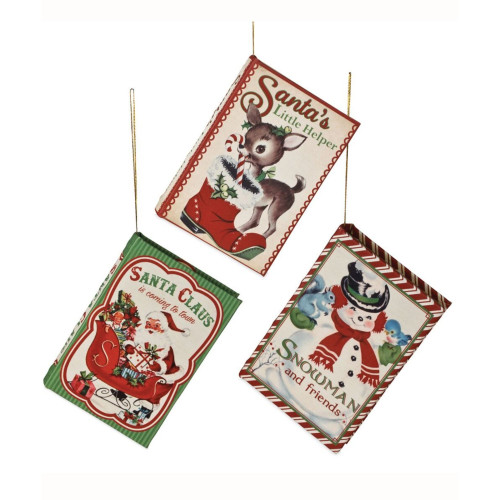 Set of 3 Red and White Retro Book Hanging Christmas Ornaments 5.25"